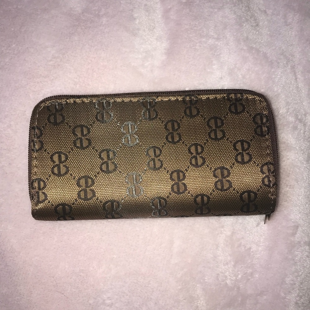 Ladies Brown Monogram Wallet divided 2 sides zippers Diamond pattern design logo